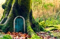 Fairytale fantasy house in tree trunk in forest Royalty Free Stock Photo