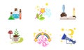 Fairytale Fantasy Magical Equipment Set, Potion, Magic Wand, Magic Book, Fly Agaric, Rainbow, Telescope Vector