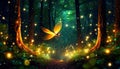 fairytale forest with fireflies night scene