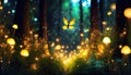 fairytale forest with fireflies night scene