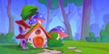 Fairytale forest house cartoon vector background