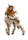 Fairytale forest personage with powerful legs and hooves in full growth, a cartoon dryad