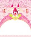 Fairytale frame with little fairies and castle