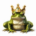 Fairytale frog with golden crown isolated on white created with Generative AI Royalty Free Stock Photo