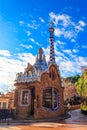 Fairytale gingerbread house in Park Guell designed by Antoni Gaudi in Barcelona, Spain Royalty Free Stock Photo