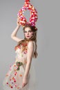 Fairytale girl model with floral horns