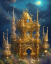 Fairytale and golden palace under the ocean