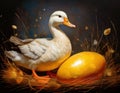 Fairytale Goose Sitting on a Golden Egg Royalty Free Stock Photo