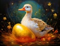 Fairytale Goose Sitting on a Golden Egg Royalty Free Stock Photo