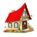 Fairytale house with a balcony with flowers Royalty Free Stock Photo