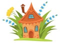 Fairytale house in green grass. Garden gnome building Royalty Free Stock Photo