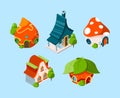 Fairytale house isometric. Fantasy buildings for 3d games cartoon construction vector