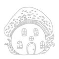 Fairytale house mushroom amanita, children`s coloring page.