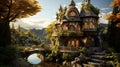 A fairytale-inspired cottage miniature. Generative AI. Royalty Free Stock Photo