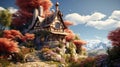 A fairytale-inspired cottage miniature. Generative AI. Royalty Free Stock Photo