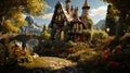 A fairytale-inspired cottage miniature. Generative AI. Royalty Free Stock Photo