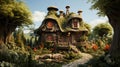 A fairytale-inspired cottage miniature. Generative AI. Royalty Free Stock Photo