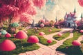 Fairytale landscape full with candy tree in splendid dream-like setting.