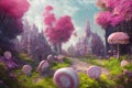 Fairytale landscape full with candy tree in splendid dream-like setting.