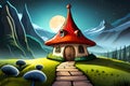 Fairytale landscape with funny house
