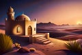 Fairytale landscape with medieval arabian house in desert