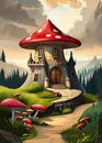 Fairytale landscape with mushroom castle