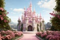 Fairytale-like Pink princess castle. Generate Ai Royalty Free Stock Photo