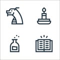 fairytale line icons. linear set. quality vector line set such as book, bottle, candle