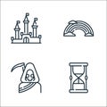 fairytale line icons. linear set. quality vector line set such as hourglass, death, rainbow