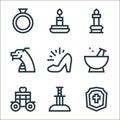fairytale line icons. linear set. quality vector line set such as middle ages, sword, carriage, potion, high heels, dragon, candle