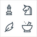 fairytale line icons. linear set. quality vector line set such as potion, feather, unicorn