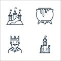 fairytale line icons. linear set. quality vector line set such as castle, king, cauldron