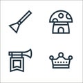 fairytale line icons. linear set. quality vector line set such as crown, fanfare, mushroom