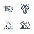 fairytale line icons. linear set. quality vector line set such as forest, volcano, dragon Royalty Free Stock Photo