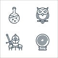 fairytale line icons. linear set. quality vector line set such as magic ball, knight, owl