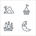 fairytale line icons. linear set. quality vector line set such as moon, ship, tower