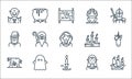 fairytale line icons. linear set. quality vector line set such as ship, candle, stump house, elf, ghost, gnome, castle, frog,