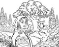 Fairytale Little Red Riding Hood Coloring Scene