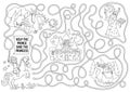 Fairytale maze for kids with fantasy characters. Magic kingdom preschool printable activity with witch, dragon, stargazer. Fairy Royalty Free Stock Photo