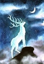 Fairytale misty mountain background. Deer Royalty Free Stock Photo
