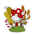 Fairytale mushroom house isolated on white background. Cartoon house fly agaric. Fantasy house of a forest gnome or elf. Royalty Free Stock Photo