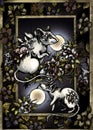 Fairytale mystical animals dark creatures magic mouse or rats covered in scales and plants