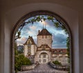Fairytale Oberhofen castle against picturesque sky, Switzerland