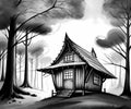 Fairytale old small wooden house in forest Royalty Free Stock Photo