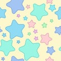 Fairytale patchwork seamless pattern with stars, flowers and ornamental patches