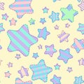 Fairytale patchwork seamless pattern with stars, flowers and ornamental patches