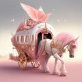 Generative AI:fairytale pink carriage with beautiful animal in an enchanted landscape