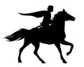 Fairytale prince riding horse black vector silhouette Royalty Free Stock Photo