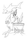 Fairytale sea mermaid wich coloring page