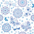 Fairytale seamless vector Christmas pattern with gradient snowflakes Royalty Free Stock Photo